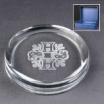 Engraved Round Glass Paperweights Supplied In A Blue Cardboard Box. Price Includes Engraving.