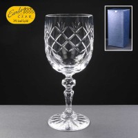 Earle Crystal Wine Glass  With Panel For Engraving In Blue Cardboard Gift Box