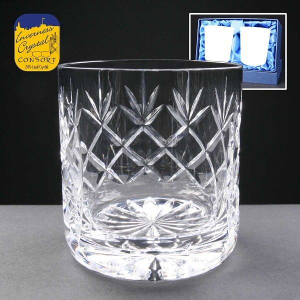 2x Earle Crystal Engraved Whisky Glasses Wth Panel For Engraving In Presentation Box