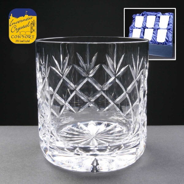 6x Earle Crystal Engraved Whisky Glasses With Panel For Engraving In Presentation Box
