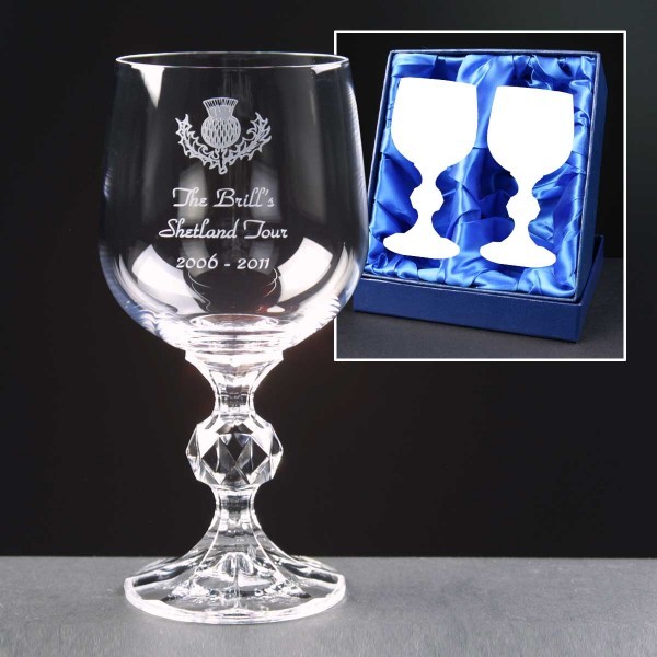 2x Claudia Engraved Wine Glasses In Presentation Box