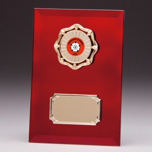 Red Coloured Glass Plaques With Trim