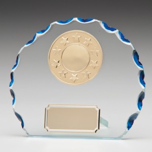 Circle Glass Plaques With Trim With Blue Tinted Clipped Edges