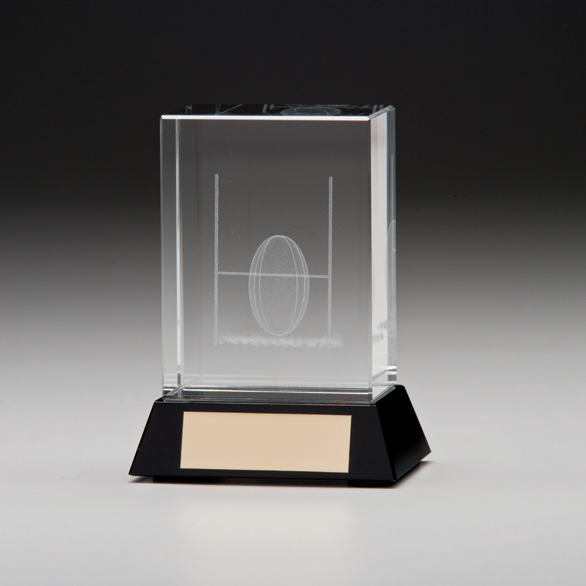Glass Rugby Trophies With 3D Laser Engraved Rugby Scene