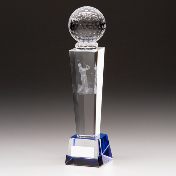 Golf Trophies With Blue Tinted Glass