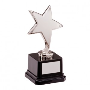 Silver Coloured Metal Star Trophies On Black Plastic Base