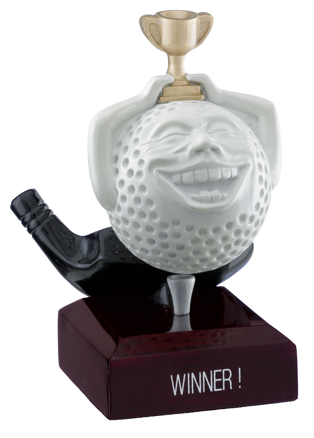 "Winner" Comic Golf Ball Trophies On Wooden Base