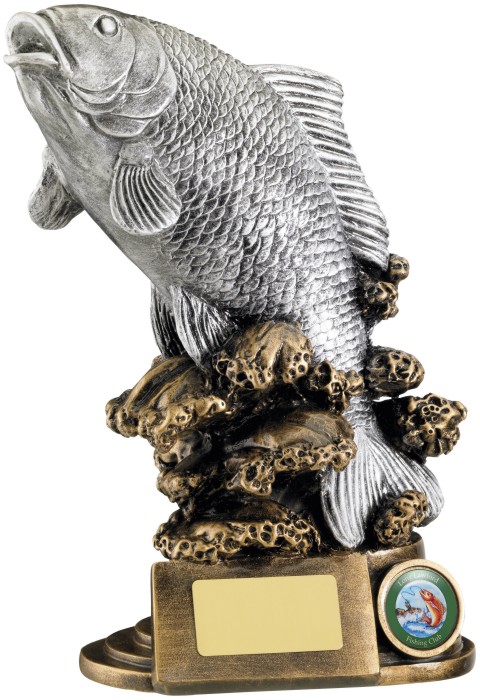Resin Fishing Trophies in Antique Gold And SIlver Coloured FInish