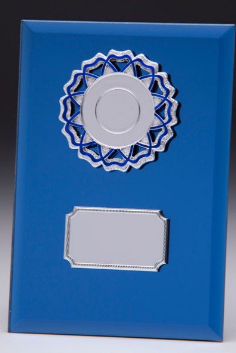 Blue Coloured Glass Plaques With Trim
